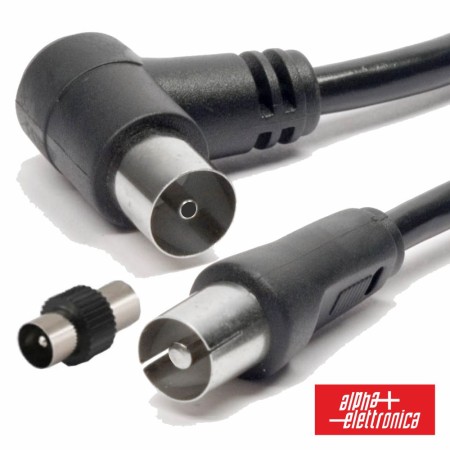 Cabo Coaxial Macho/Fêmea Preto 2M Ângular 90º Alpha