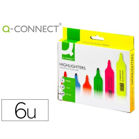 Marcador Fluorescente Q-Connect de Ponta Biselada - Estojo de 6 Marcadores