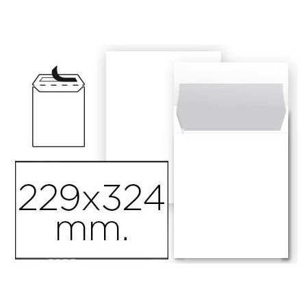 Envelope Bolsa Din A4 C4 Branco 229X324 Mm Tira de Silicone Pack de 25 Unidades