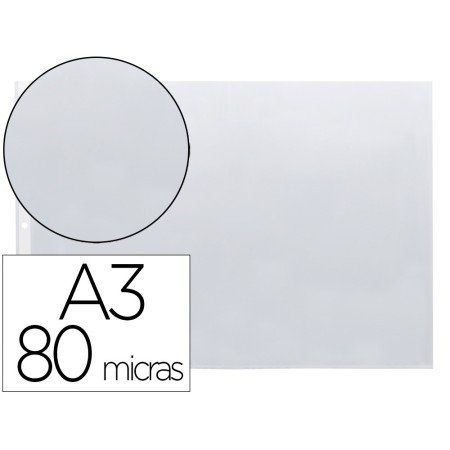 Bolsa Catalogo/Mica Q-Connect Din A3 Ao Baixo 80 Microns Cristal com Abertura Superior - Bolsa de 10
