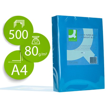 Papel de Cor Q-Connect Din A4 80 Gr Azul Intenso Embalagem de 500 Folhas