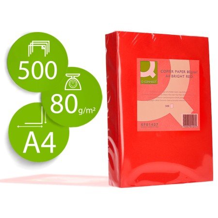 Papel de Cor Q-Connect Din A4 80 Gr Vermelho Intenso Embalagem de 500 Folhas