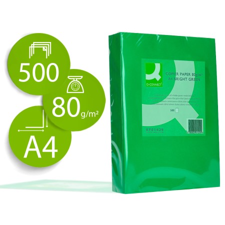 Papel de Cor Q-Connect Din A4 80 Gr Verde Intenso Embalagem de 500 Folhas
