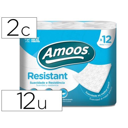 Papel Higienico Amoos 2 Folhas 100 Mm Diametro x 87 Mm Altura Pack de 12 Rolos