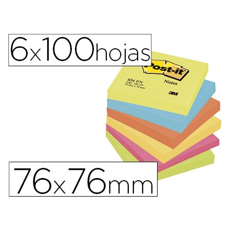 Bloco de Notas Adesivas Post-It Neon. 76 x 76 Mm