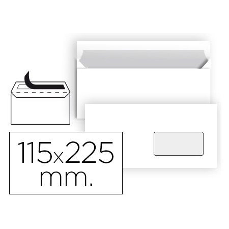 Envelope Americano Branco 115X225 Mm Tira de Silicone Janela Direita Pack de 25 Unidades