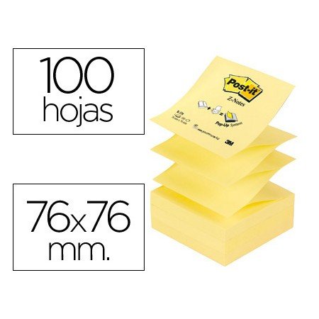 Bloco de Notas Adesivas Post-It Amarelo. 76 x 76 Mm