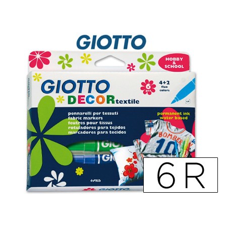 Marcador Giotto Decor Textil Para Tecidos Caixa com 6 Unidades Sortidas