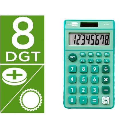 Calculadora de Bolso Xf13 8 Digitos Solar E Pilhas Cor Verde 115X65X8 Mm