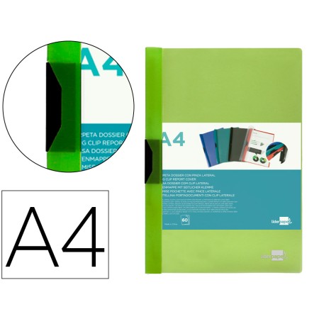 Bolsa Dossier com Clip Lateral Din A4 Verde Translucido 60 Folhas