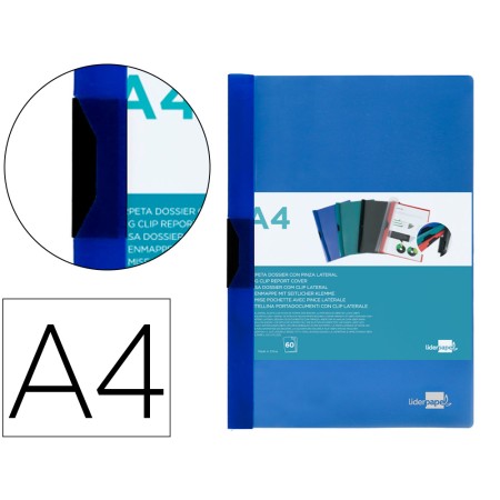 Bolsa Dossier com Clip Lateral Din A4 Vermelho Azul Translucido 60 Folhas