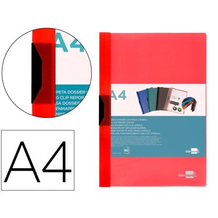 Bolsa Dossier com Clip Lateral Din A4 Vermelho Translucido 60 Folhas