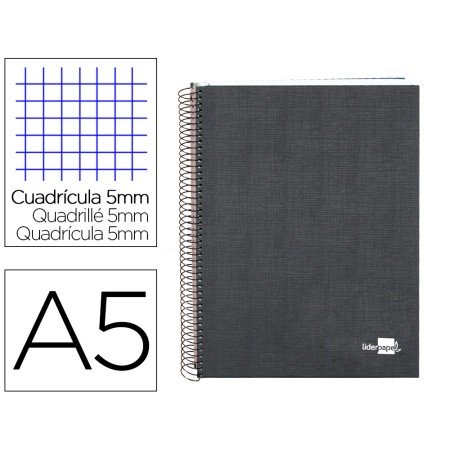 Caderno Espiral A5 Micro Papercoat Capa Forrada 140 F 75 Gr Quadricula 5Mm 5 Bandas 6 Furos Preto