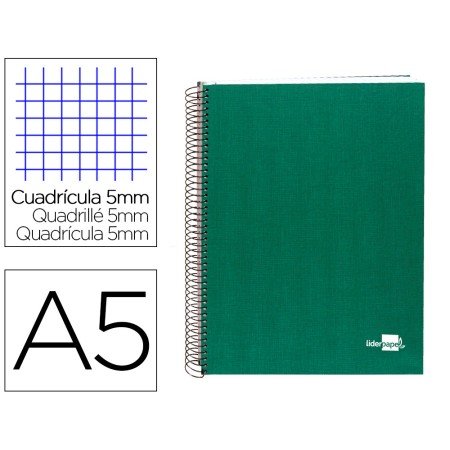 Caderno Espiral A5 Micro Papercoat Capa Forrada 140 F 75 Gr Quadricula 5Mm 5 Bandas 6 Furos Verde