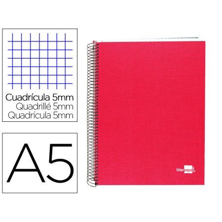 Caderno Espiral A5 Micro Papercoat Capa Forrada 140 F 75 Gr Quadricula 5Mm 5 Bandas 6 Furos Vermelho