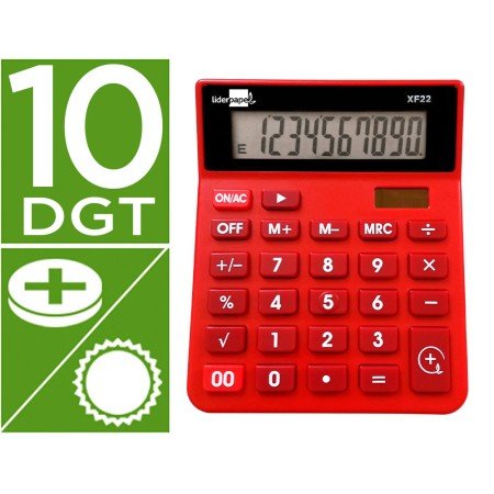 Calculadora de Secretaria Xf22 10 Digitos Solar E Pilhas Cor Vermelho 127X105X24 Mm