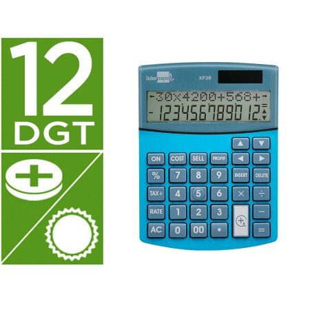Calculadora de Secretaria Xf28 12 Digitos Solar E Pilhas Cor Azul 155X115X25 Mm