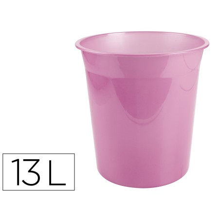 Cesto de Papeis em Plastico Ecouse 100% Reciclado Rosa Translucido 13 Litros 275X285 Mm