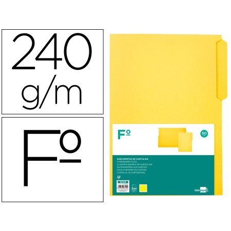 Classificador Cartolina Folio Pestana Inferior 240G/M2 Amarelo