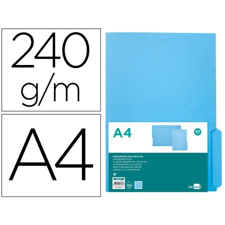 Classificador em Cartolina Din A4 Pestana Direita 240G/M2 Azul