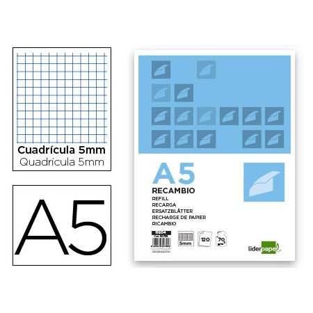 Recarga Din A5 120+20 F Quadriculado 5 Mm 6 Furos Sem Margem Bandas 5 Cores Papel 70 Gr