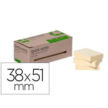 Bloco de Notas Adesivas Q-Connect 38X51 Mm 100% Papel Reciclado Amarelo Caixa de Cartao