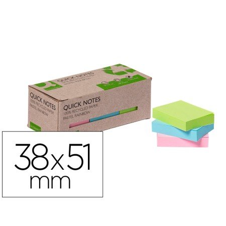 Bloco de Notas Adesivas Q-Connect 38X51 Mm 100% Papel Reciclado Cores Pastel Caixa de Cartao