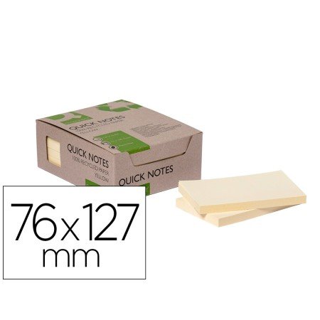 Bloco de Notas Adesivas Q-Connect 76X127 Mm 100% Papel Reciclado Amarelo Caixa de Cartao