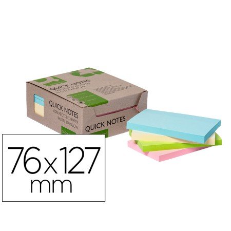 Bloco de Notas Adesivas Q-Connect 76X127 Mm 100% Papel Reciclado Cores Pastel Caixa de Cartao