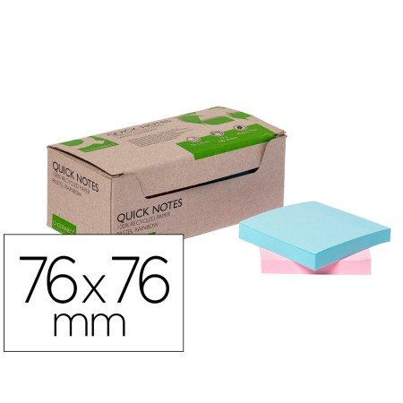 Bloco de Notas Adesivas Q-Connect 76X76 Mm 100% Papel Reciclado Cores Pastel Caixa de Cartao