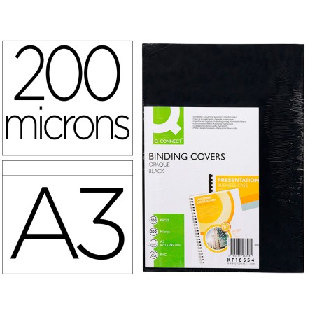 Capa de Encadernacao Q-Connect Pvc Din A3 Opaca Preta 200 Microns Pack de 100 Unidades