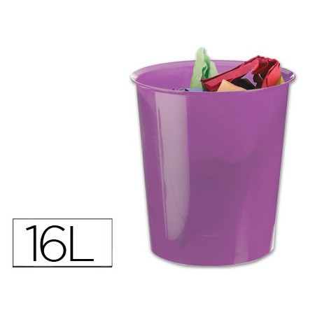 Cesto Q-Connect de Papeis em Plastico Violeta Translucido 16 Litros - 31 x 29 Cm