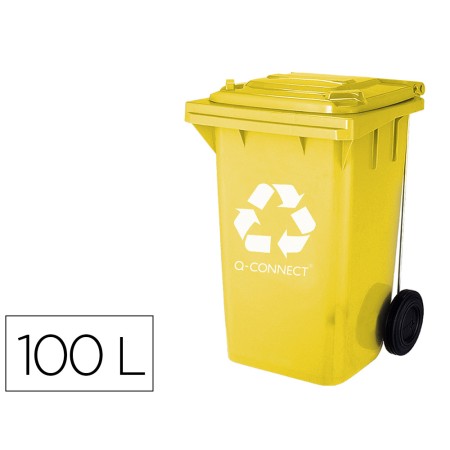 Contentor de Lixo Q-Connect Plastico 100L com Capa Amarela 75X37X47 Cm