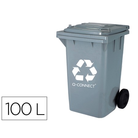 Contentor de Lixo Q-Connect Plastico 100L com Capa Cinza 75X37X47 Cm