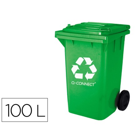 Contentor de Lixo Q-Connect Plastico 100L com Capa Verde 75X37X47 Cm