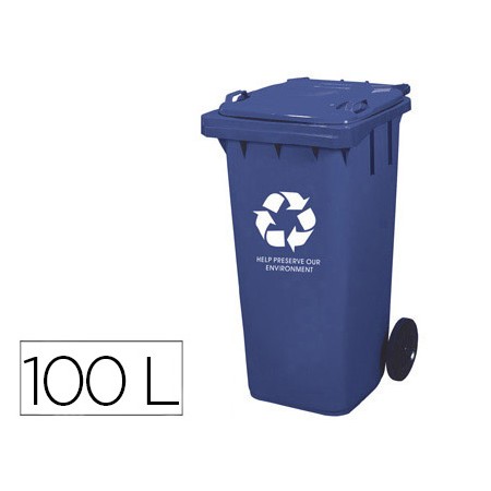 Contentor de Lixo Q-Connect Plastico com 2 Rodas Cor Azul com Capacidade Para 100 Litros