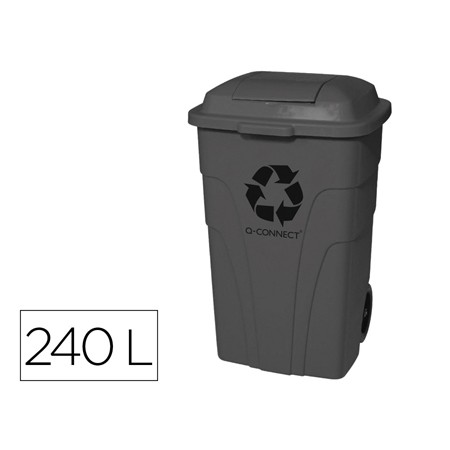 Contentor de Lixo Q-Connect Plastico com 2 Rodas Cor Cinza com Capacidade Para 240 Litros