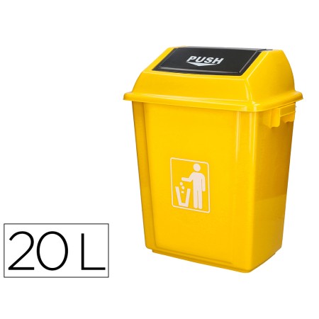 Contentor de Lixo Q-Connect Plastico com Tampa de Empurrar 20 Litros 340X240X450 Mm Amarelo