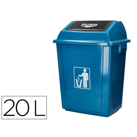 Contentor de Lixo Q-Connect Plastico com Tampa de Empurrar 20 Litros 340X240X450 Mm Azul