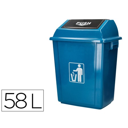 Contentor de Lixo Q-Connect Plastico com Tampa de Empurrar 58 Litros 470X330X760 Mm Azul