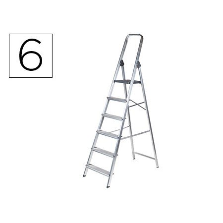 Escada Q-Connect de Aluminio com 6 Degraus Peso Maximo Suportavel 150 Kg 510 x 1895 x 1203 Mm