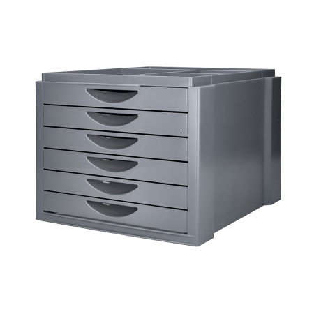 Ficheiro Gavetas de Secretaria Q-Connect Bandeja Organizadora Superior 6 Gavetas Cor Cinza Opaco 350X255X280 Mm