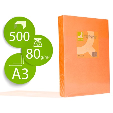 Papel de Cor Q-Connect Din A3 80 Gr Laranja Neon Embalagem de 500 Folhas