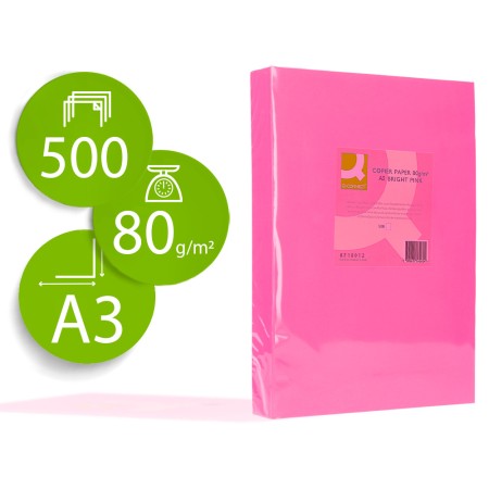 Papel de Cor Q-Connect Din A3 80 Gr Rosa Intenso Embalagem de 500 Folhas