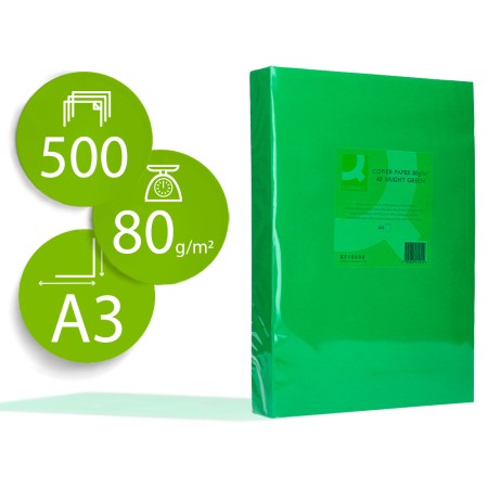 Papel de Cor Q-Connect Din A3 80 Gr Verde Intenso Embalagem de 500 Folhas