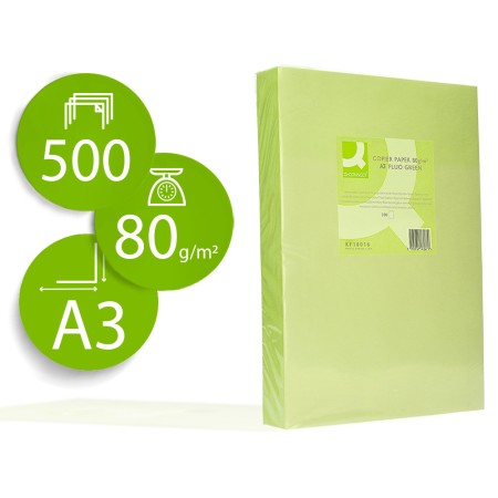 Papel de Cor Q-Connect Din A3 80 Gr Verde Neon Embalagem de 500 Folhas