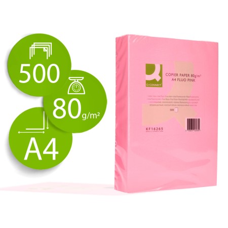 Papel de Cor Q-Connect Din A4 80 Gr Rosa Neon Embalagem de 500 Folhas