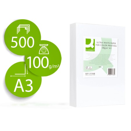 Papel Fotocopia Ultra White Q-Connect Din A3 100 Gr Embalagem de 500 Folhas