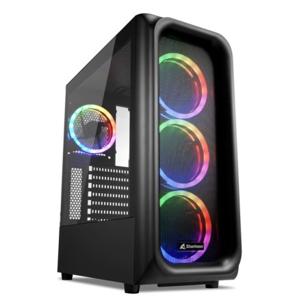 Caixa de computador para jogos Sharkoon tk5m atx 2 x usb 3.2 1 x usb tipo c 4 x 120 mm rgb preto