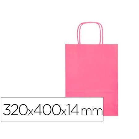 Saco de Papel Q-Connect Celulose Rosa L com Asa Retorcida 320X400X14 Mm